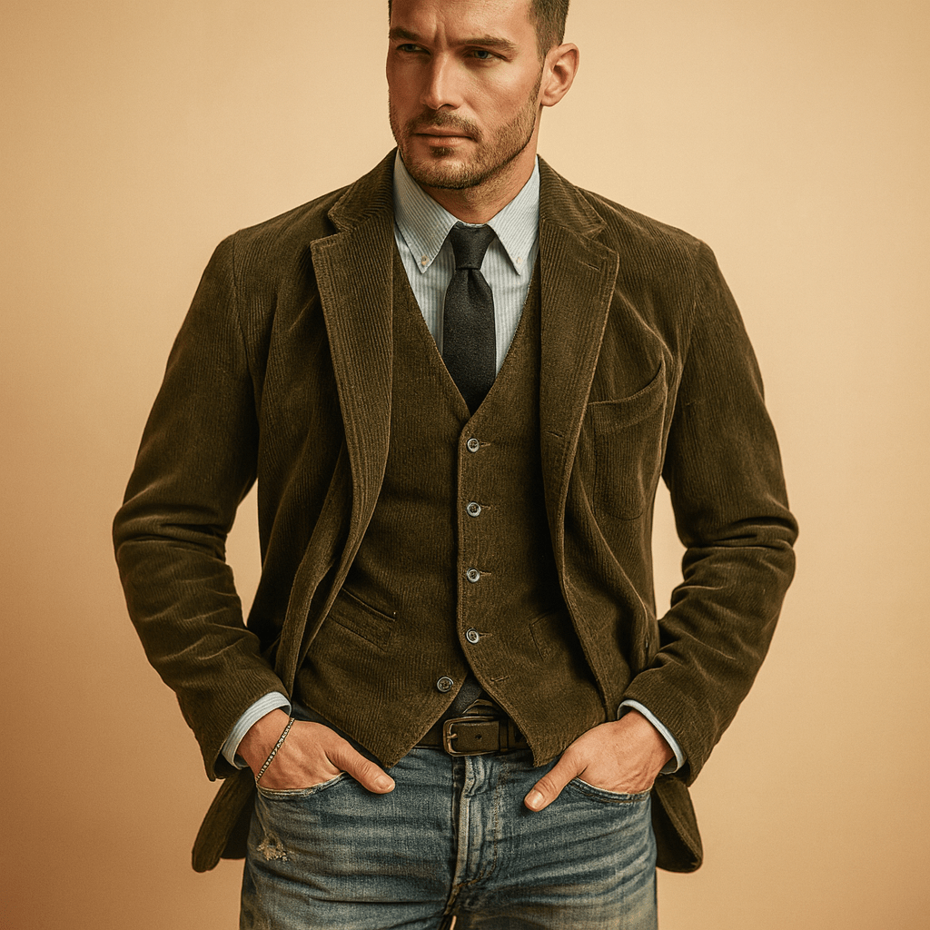 Veste homme | Design en velours côtelé avec poches pour toutes saisons