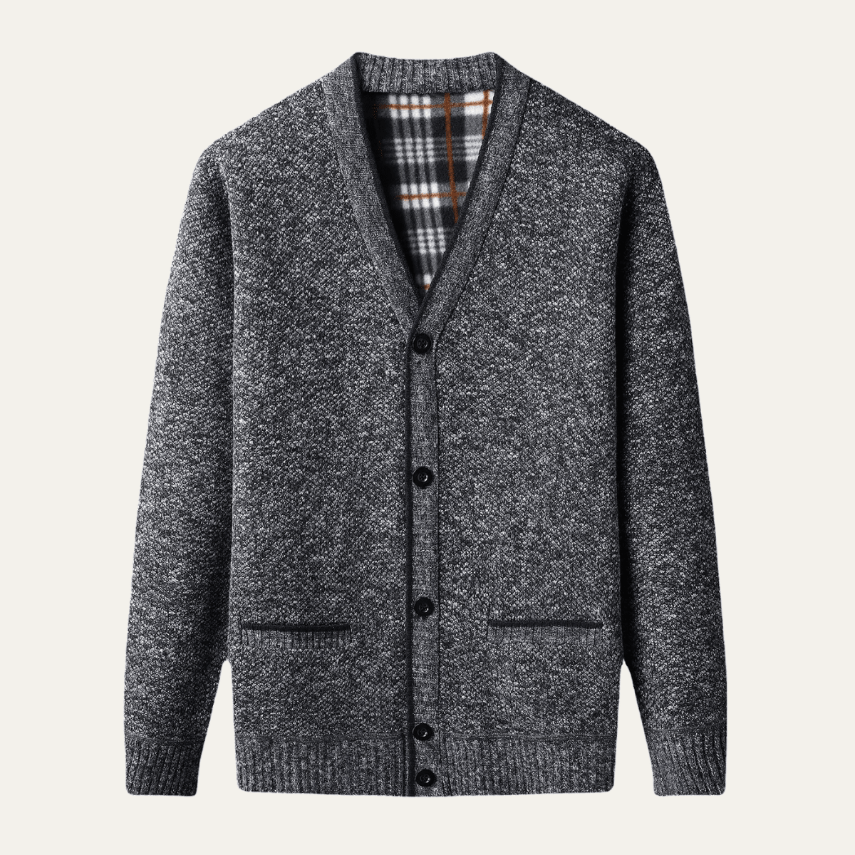 Cardigan Homme — Col V Boutons Devant Coupe Régulière Design Tricoté