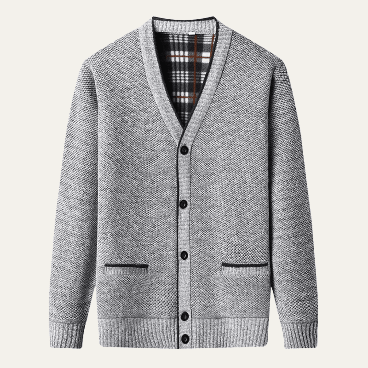 Cardigan Homme — Col V Boutons Devant Coupe Régulière Design Tricoté