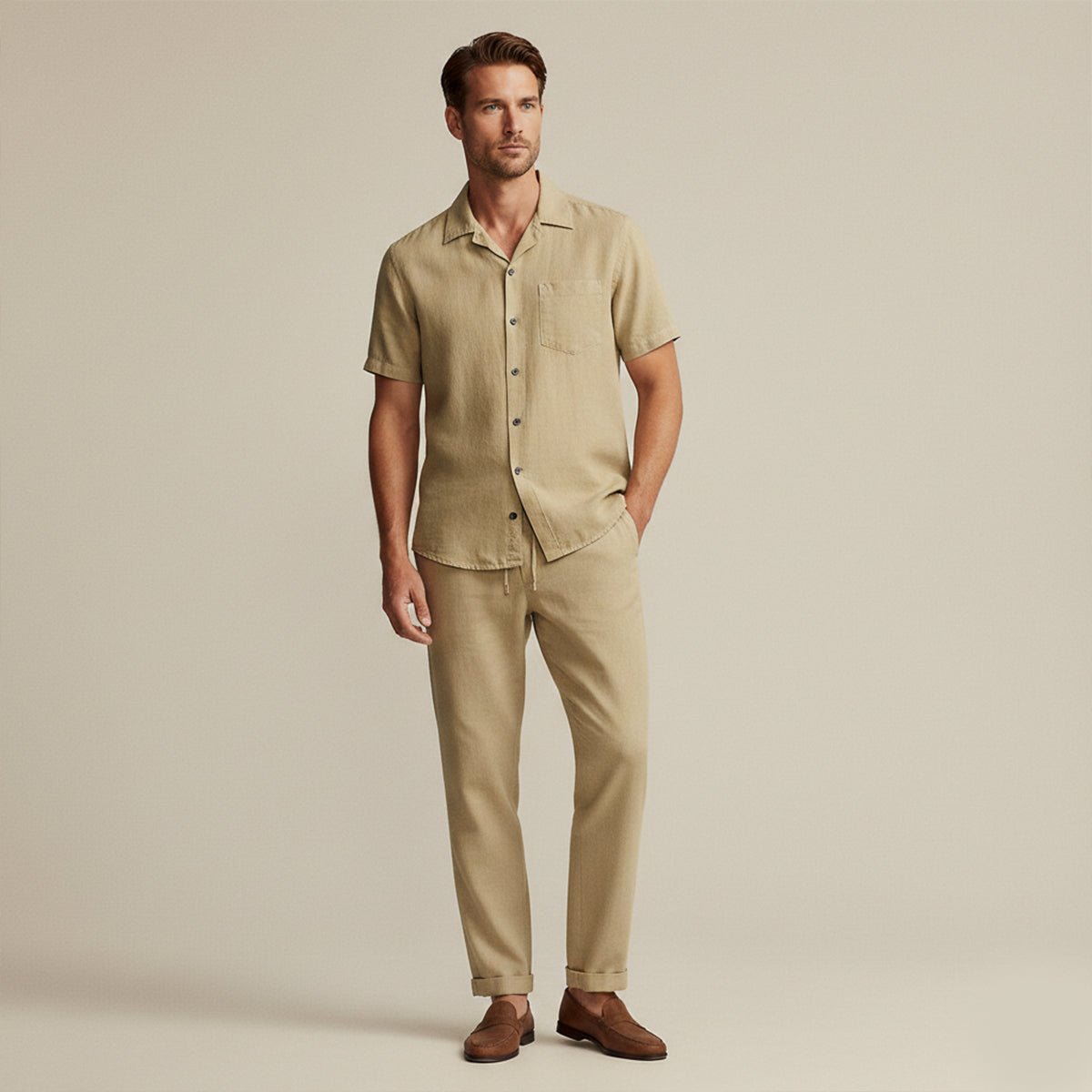 Completo da uomo — Vestibilità rilassata, camicia e pantaloni con trama