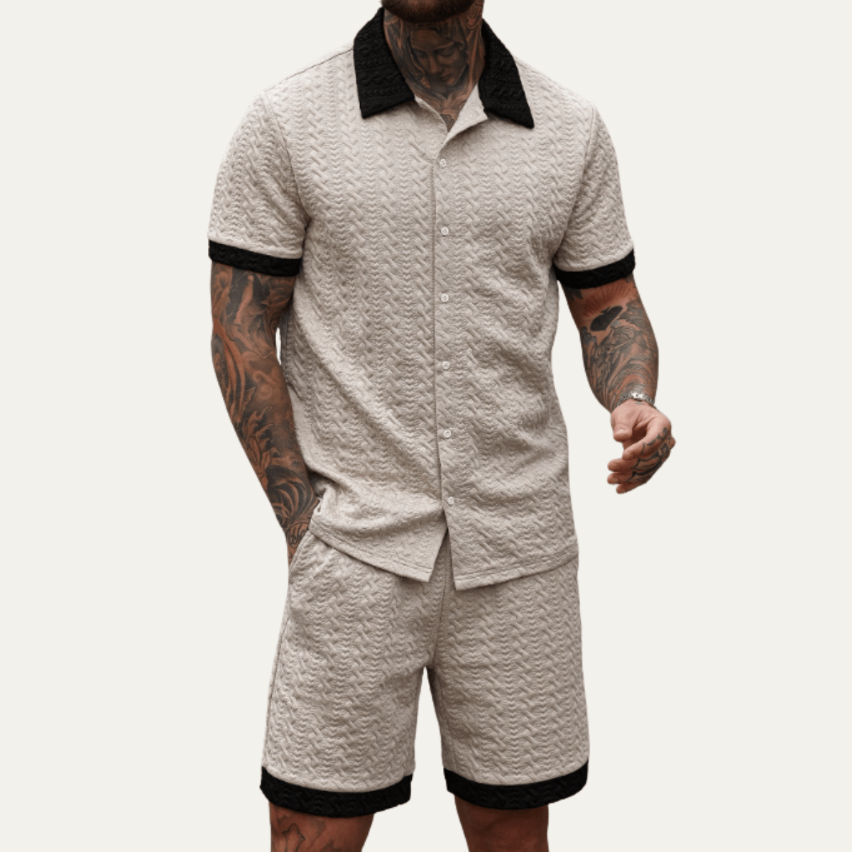 Ensemble coordonné homme — Chemise tricotée, coupe décontractée, short assorti