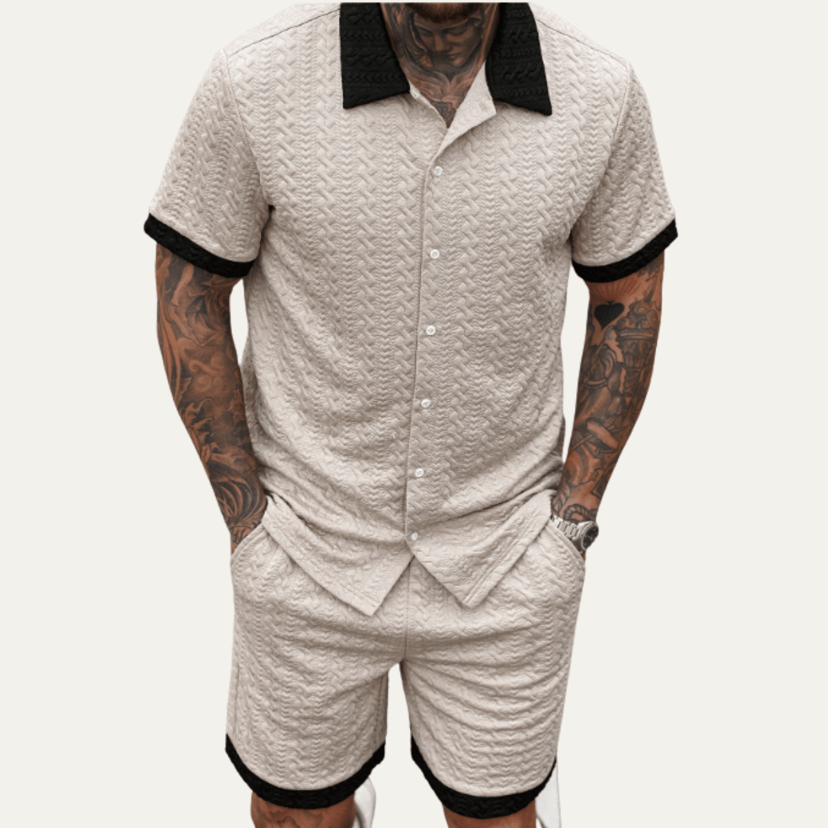 Ensemble coordonné homme — Chemise tricotée, coupe décontractée, short assorti