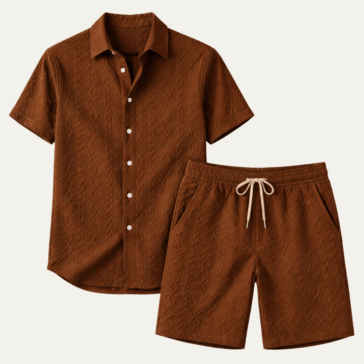 Ensemble coordonné homme — Chemise tricotée, coupe décontractée, short assorti