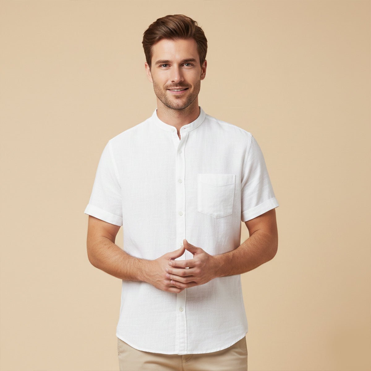 Leinenhemd Herren - Oversize-Passform Kurzarm Gerader Schnitt