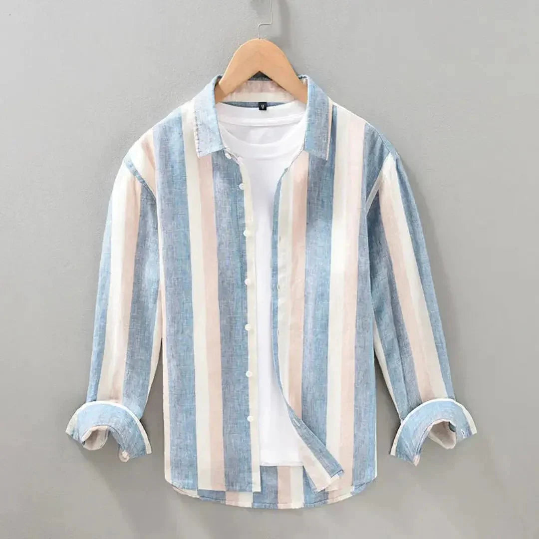 Camicia da uomo in lino — Vestibilità rilassata, maniche lunghe, chiusura con bottoni