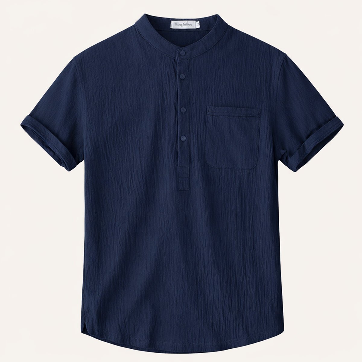 Camisa de lino para hombre manga corta cuello henley estilo pulóver
