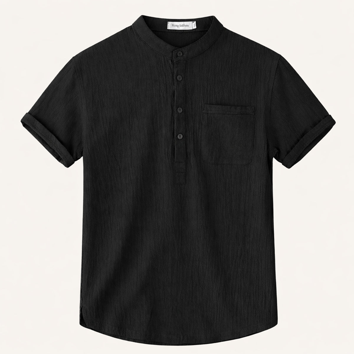 Camisa de lino para hombre manga corta cuello henley estilo pulóver