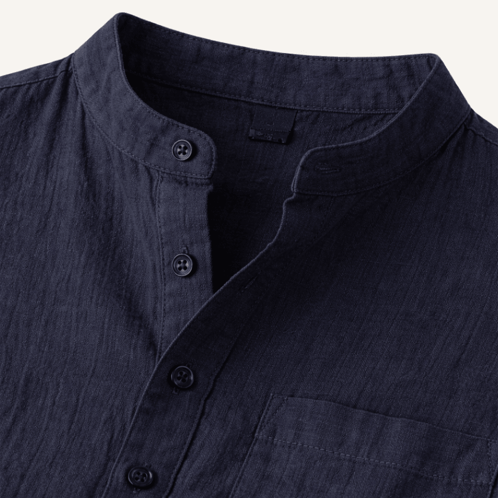 Leinenhemd Herren - Kurzarm Lockere Passform Henley-Knopfleiste