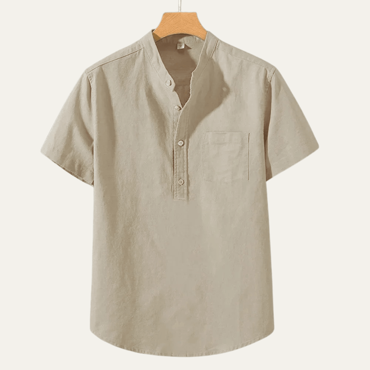 Camicia da uomo in lino — Maniche corte, collo alla coreana, vestibilità rilassata