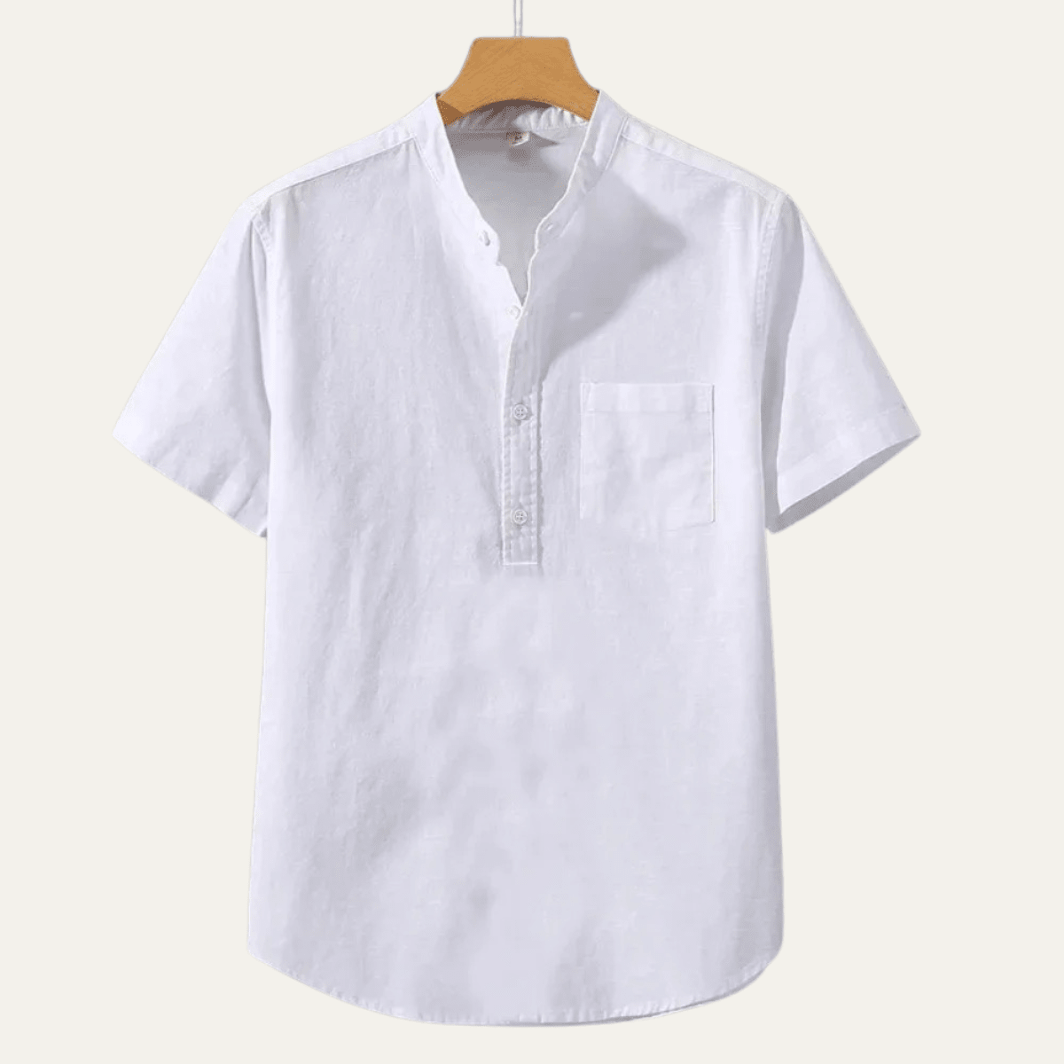 Camicia da uomo in lino — Maniche corte, collo alla coreana, vestibilità rilassata