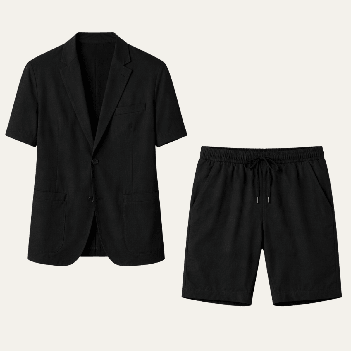 Completo camicia e pantaloncini da uomo in lino — Vestibilità ampia, maniche corte, chiusura con bottoni