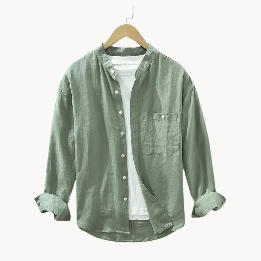Camicia da uomo in lino — Vestibilità slim, taschino sul petto e orlo dritto