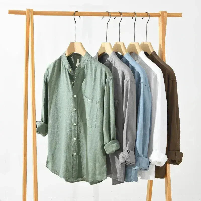 Camicia da uomo in lino — Vestibilità slim, taschino sul petto e orlo dritto