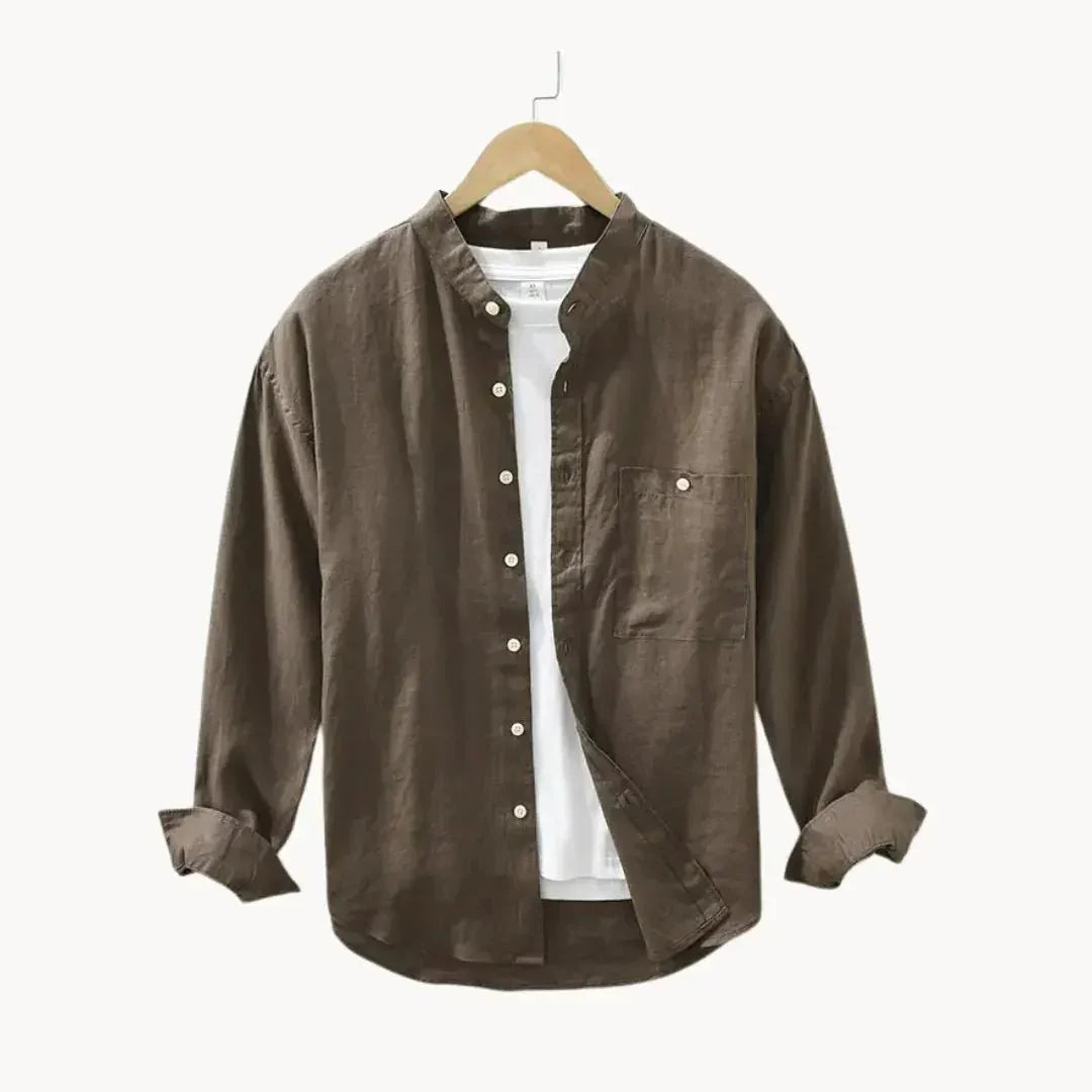 Camicia da uomo in lino — Vestibilità slim, taschino sul petto e orlo dritto