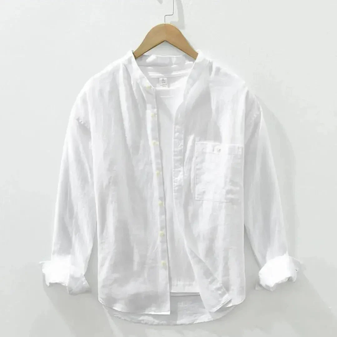 Camicia da uomo in lino — Vestibilità slim, taschino sul petto e orlo dritto