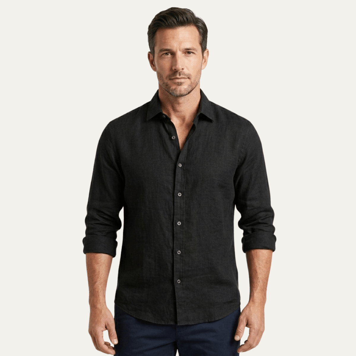 Chemise Homme en Lin - Coupe Ajustée Patte de Boutonnage Complète