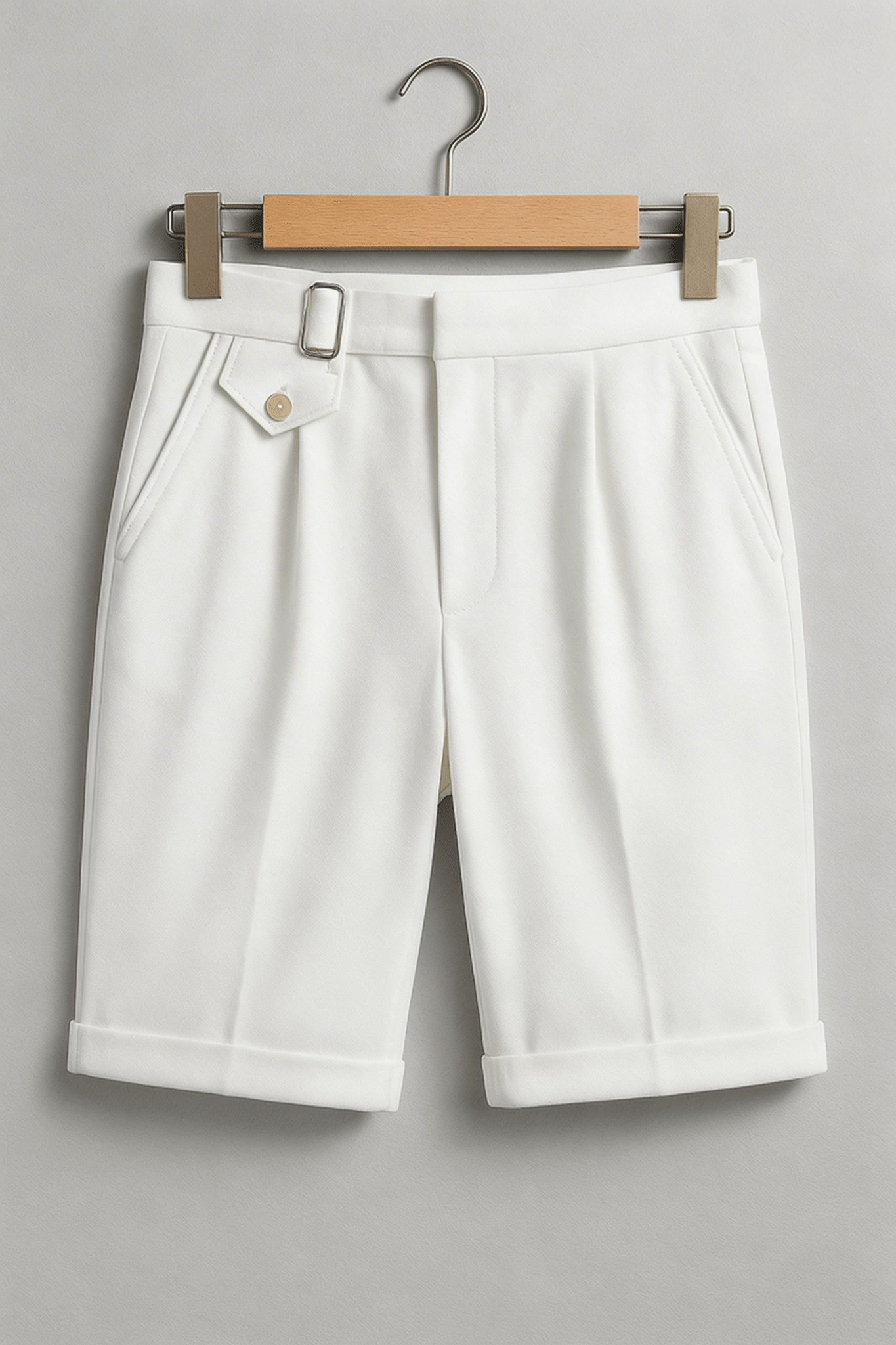 Leinen-Shorts Herren - Vorderfalten Umschlag Saum Seitenverschluss mit Schnalle