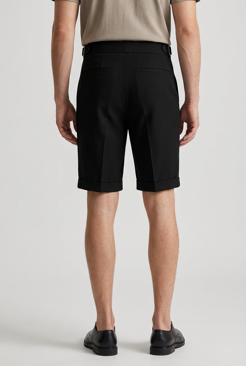 Leinen-Shorts Herren - Vorderfalten Umschlag Saum Seitenverschluss mit Schnalle