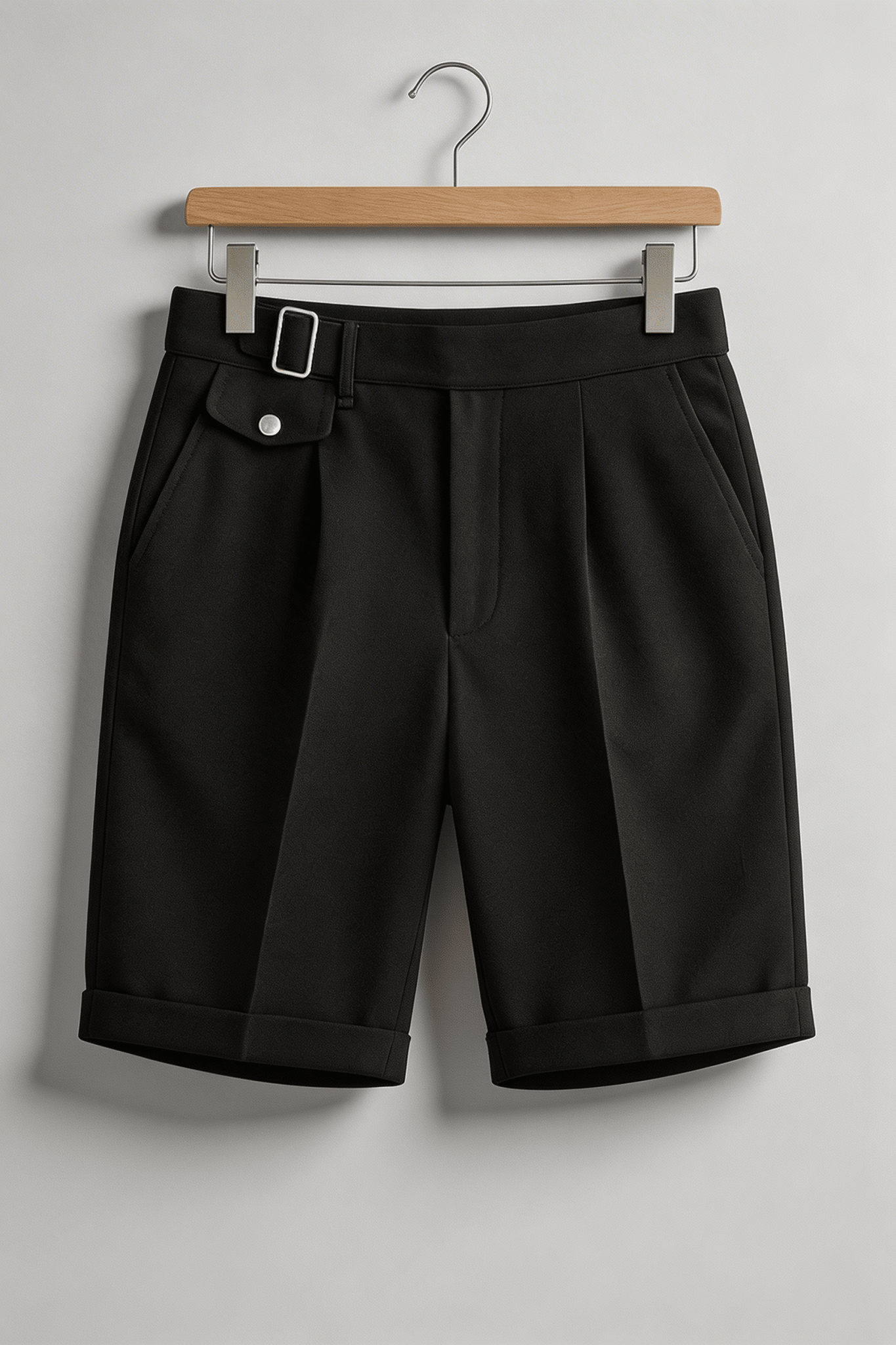 Leinen-Shorts Herren - Vorderfalten Umschlag Saum Seitenverschluss mit Schnalle