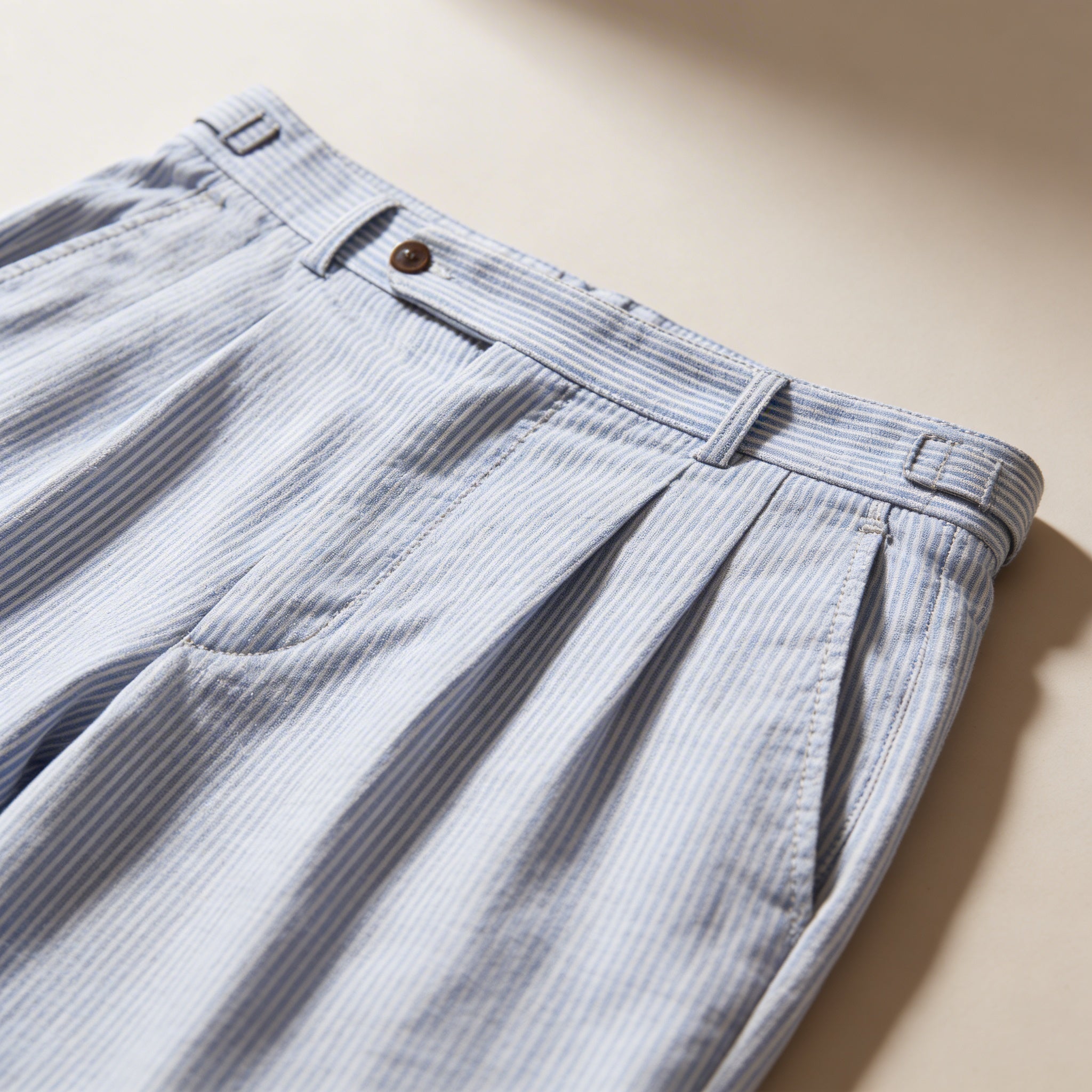 Leinen-Shorts Herren - Hohe Taille Vorderfalten Knopfverschluss