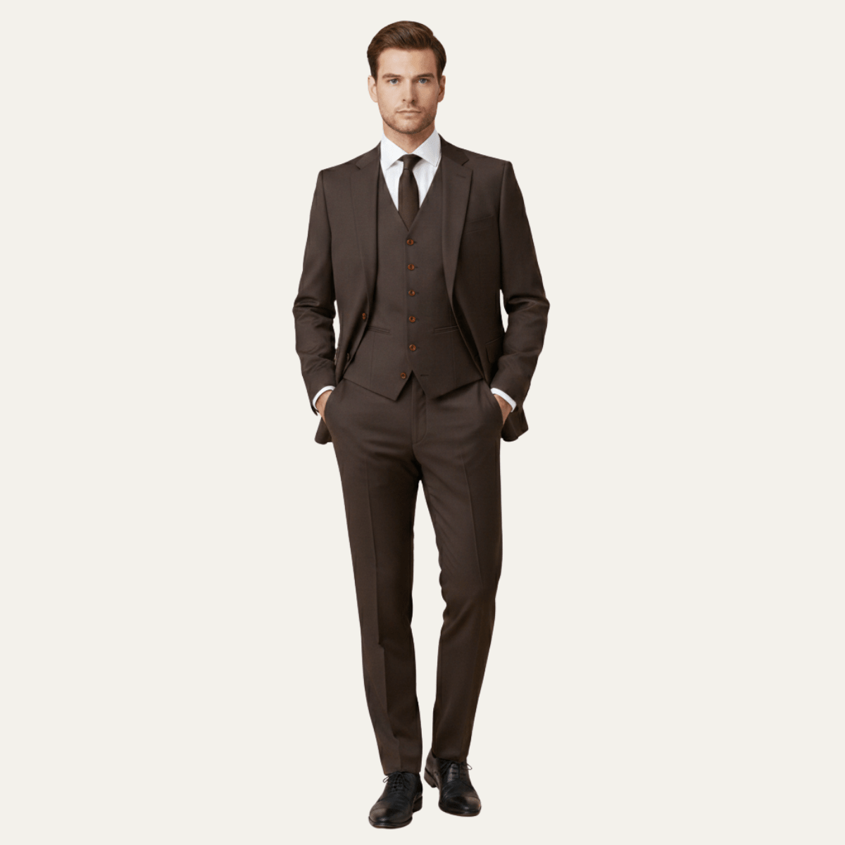 Herren Leinenanzug Set — Schmale Passform, Dreiteiler, Frontverschluss  