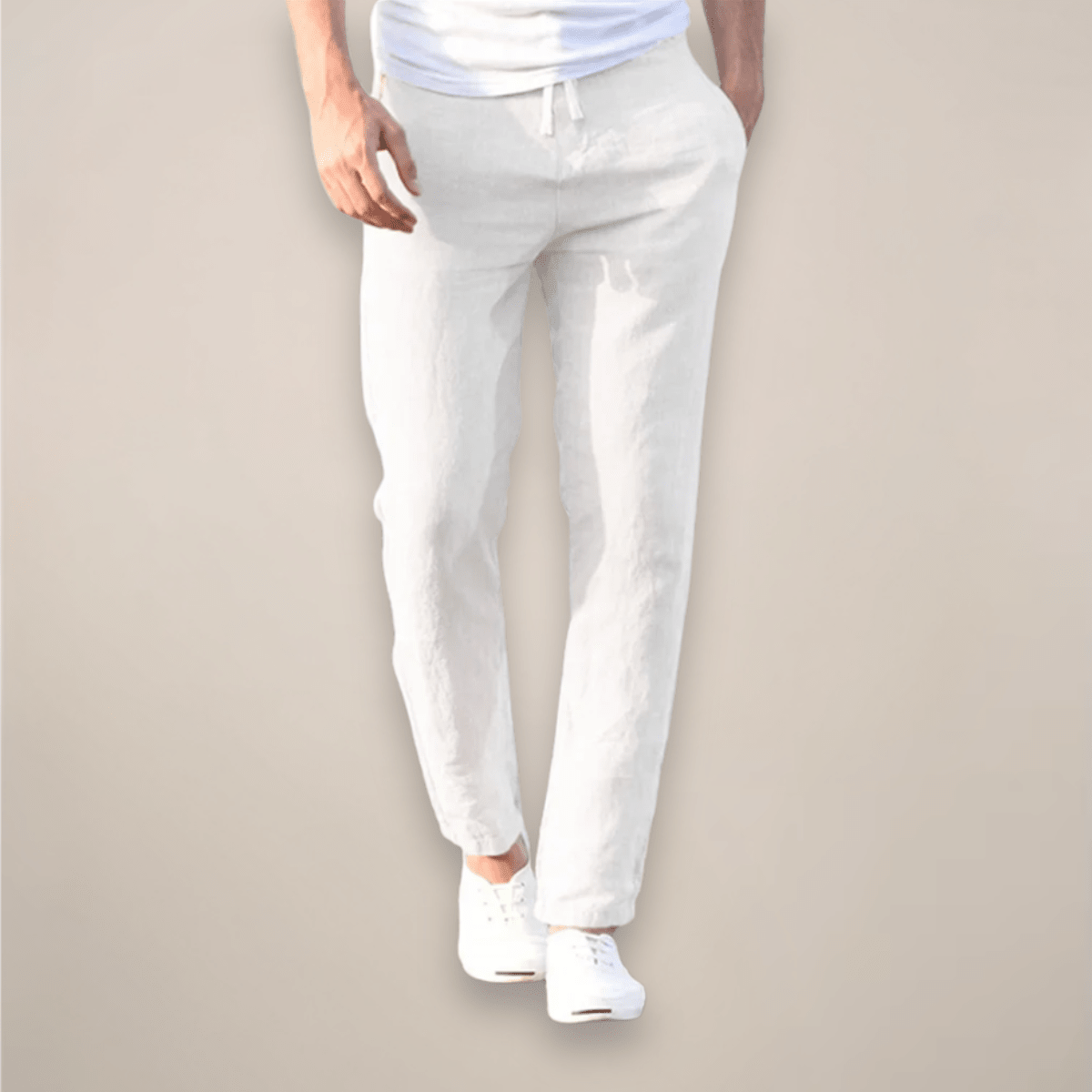 Pantalones de lino para hombre — Ajuste relajado, largo completo y cintura elástica