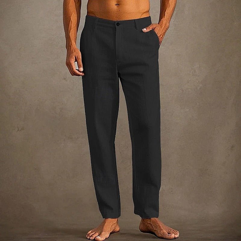 Pantaloni da uomo in lino — Vestibilità rilassata, gamba dritta, chiusura con bottoni e zip