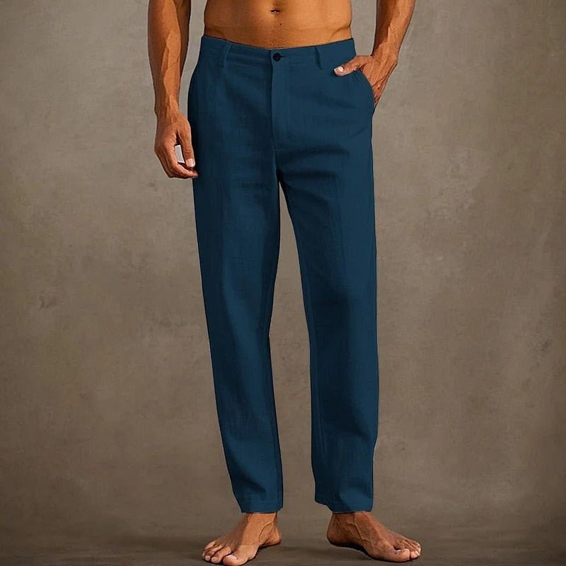 Pantaloni da uomo in lino — Vestibilità rilassata, gamba dritta, chiusura con bottoni e zip