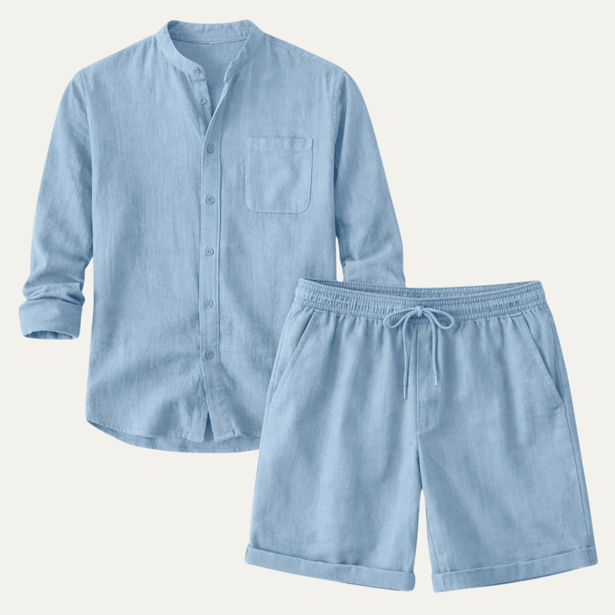 Herren Leinen Zweiteiler — Entspannte Passform, Kurzarmhemd & Shorts  