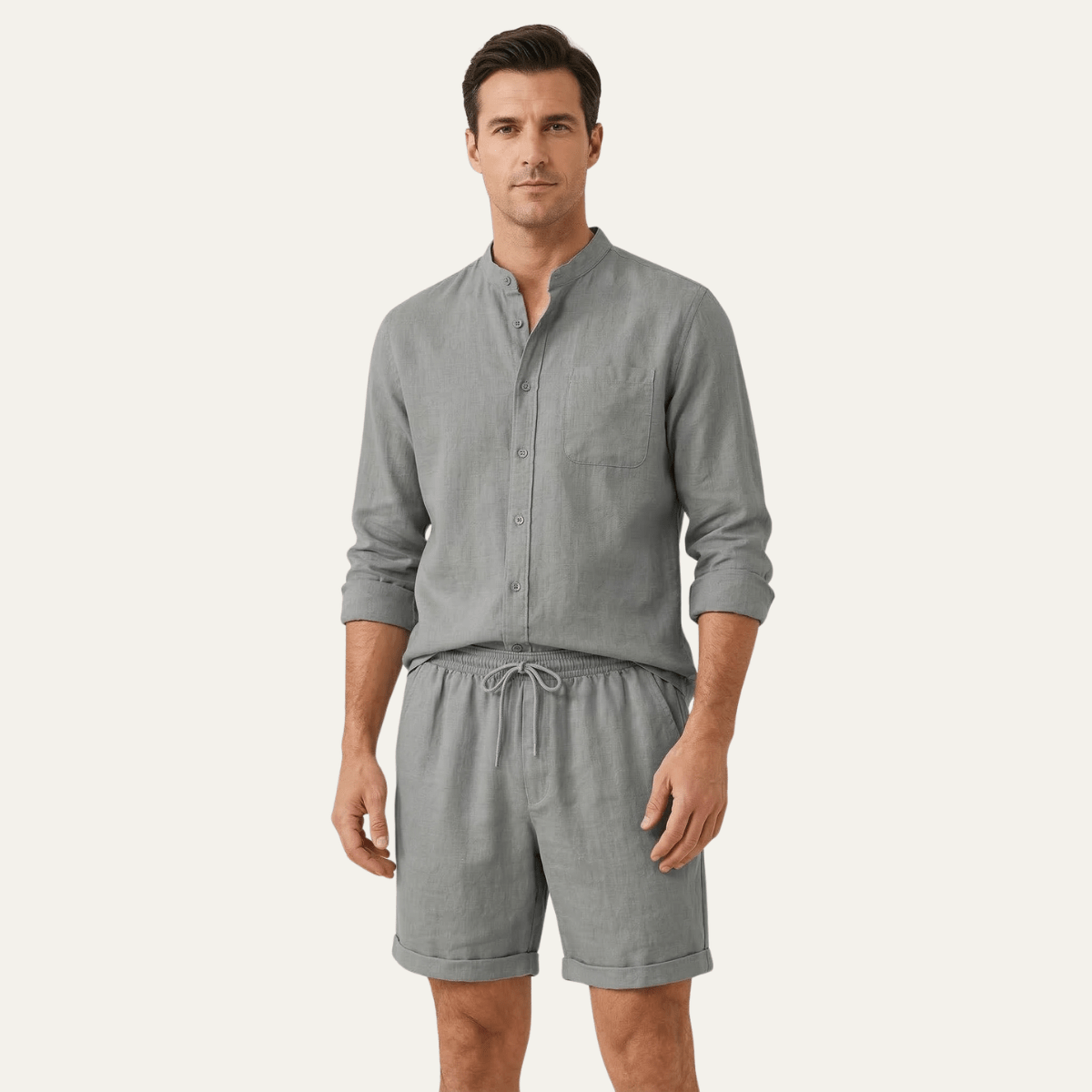 Herren Leinen Zweiteiler — Entspannte Passform, Kurzarmhemd & Shorts  
