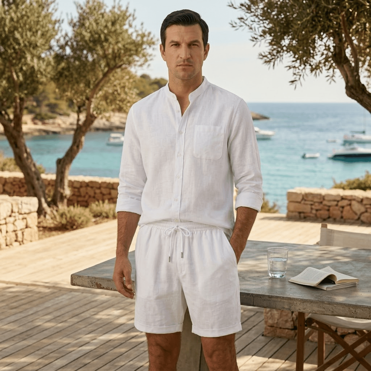 Herren Leinen Zweiteiler — Entspannte Passform, Kurzarmhemd & Shorts  