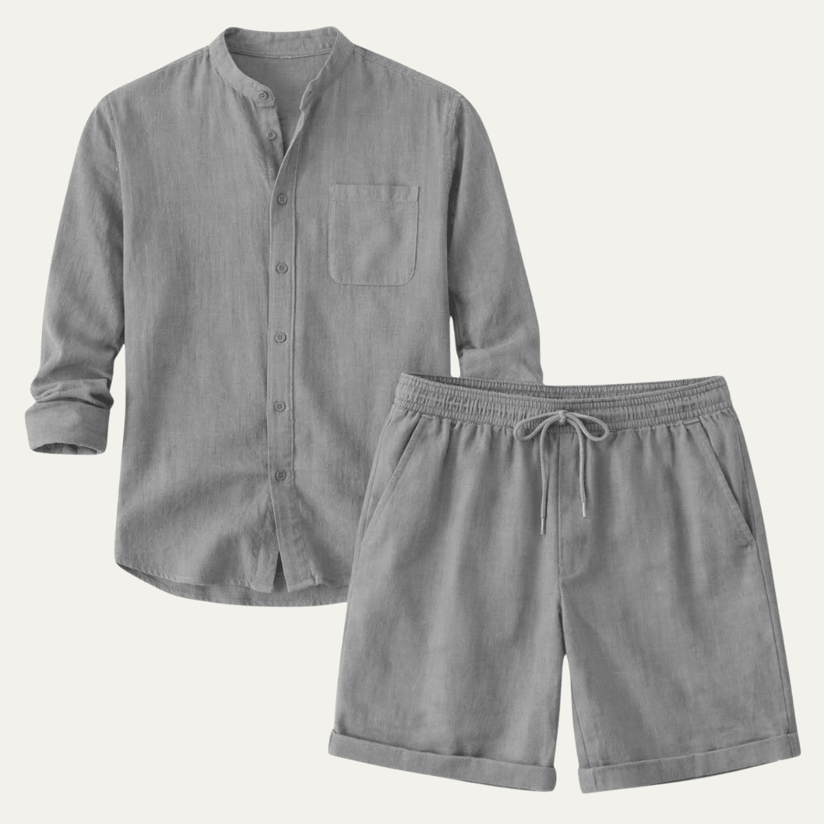 Herren Leinen Zweiteiler — Entspannte Passform, Kurzarmhemd & Shorts  