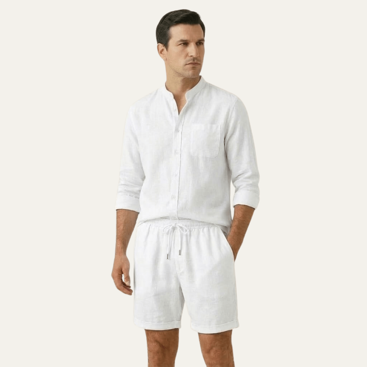 Herren Leinen Zweiteiler — Entspannte Passform, Kurzarmhemd & Shorts  