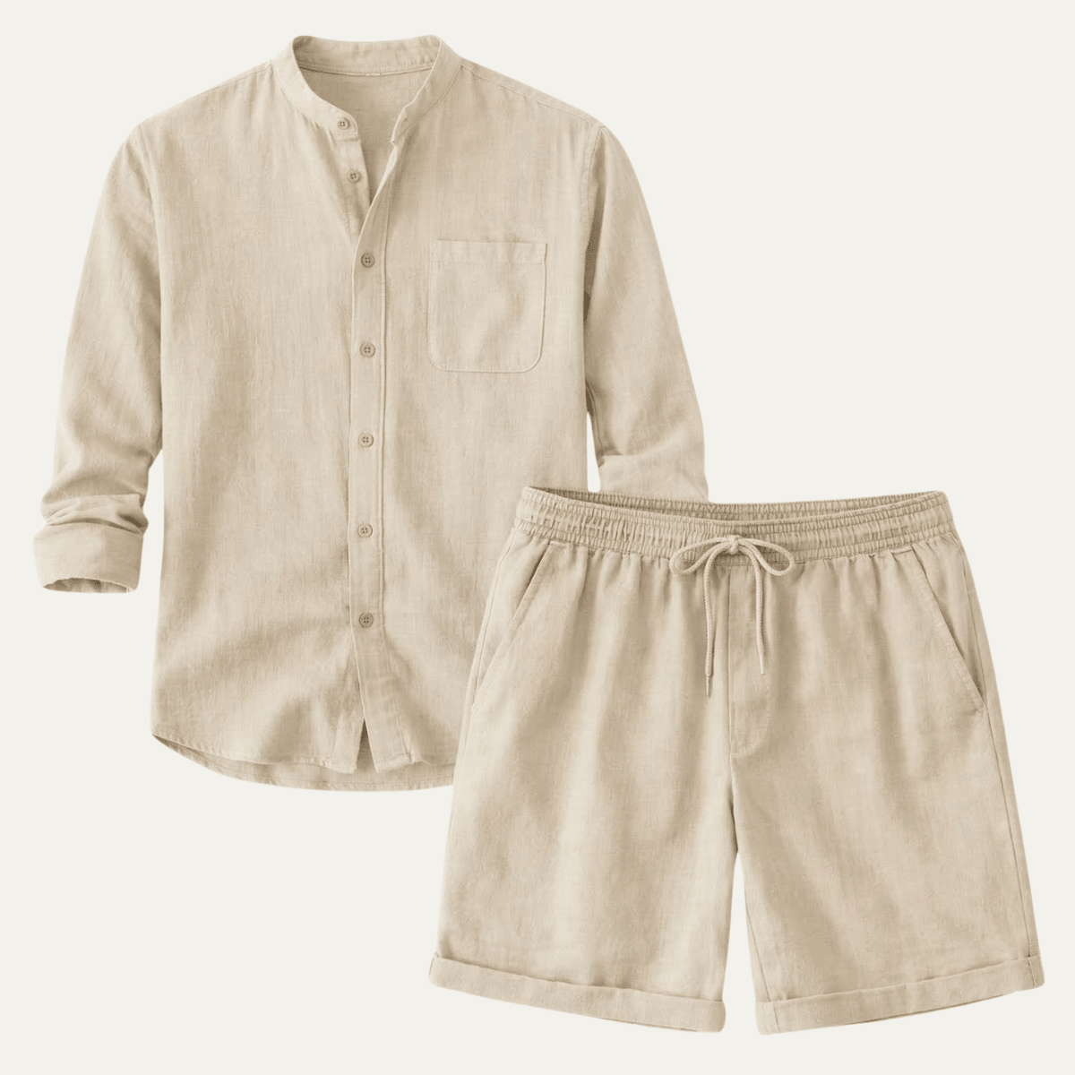 Herren Leinen Zweiteiler — Entspannte Passform, Kurzarmhemd & Shorts  