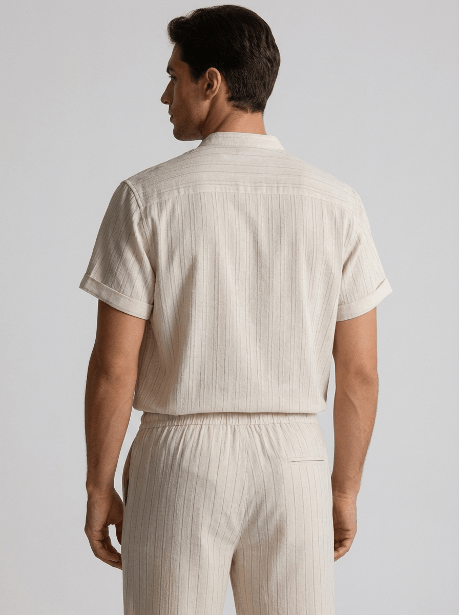 Completo da uomo in lino — Top a maniche corte e pantaloni con coulisse