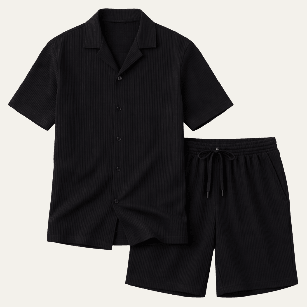 Completo lounge uomo — Maglia a maniche corte a coste e pantaloncini con coulisse