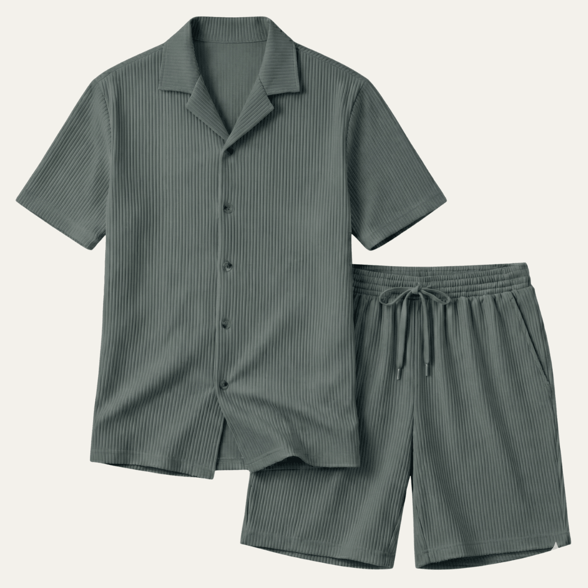 Completo lounge uomo — Maglia a maniche corte a coste e pantaloncini con coulisse