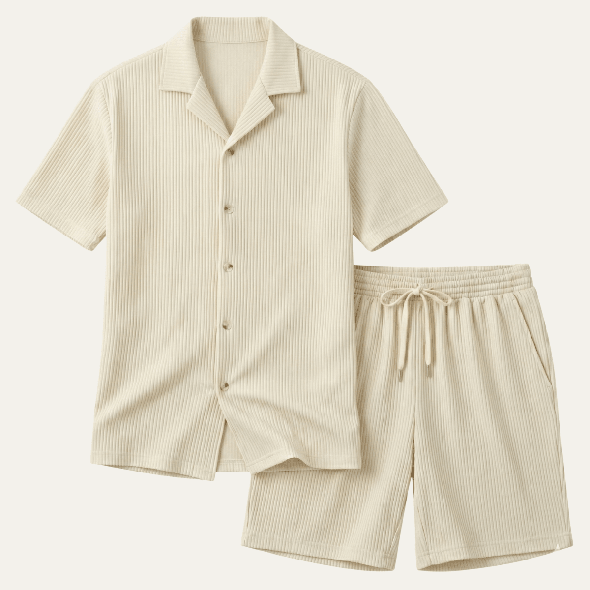 Completo lounge uomo — Maglia a maniche corte a coste e pantaloncini con coulisse