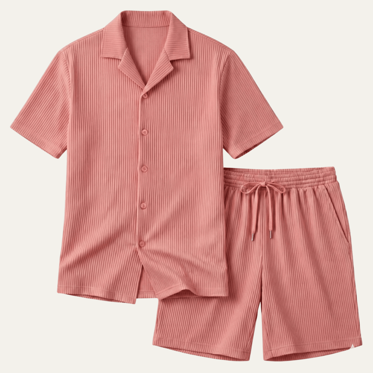 Completo lounge uomo — Maglia a maniche corte a coste e pantaloncini con coulisse