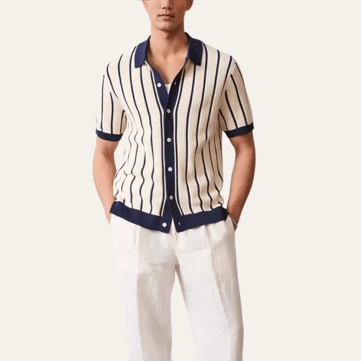Polo da uomo — Stile a maglia con colletto, chiusura frontale completa con bottoni