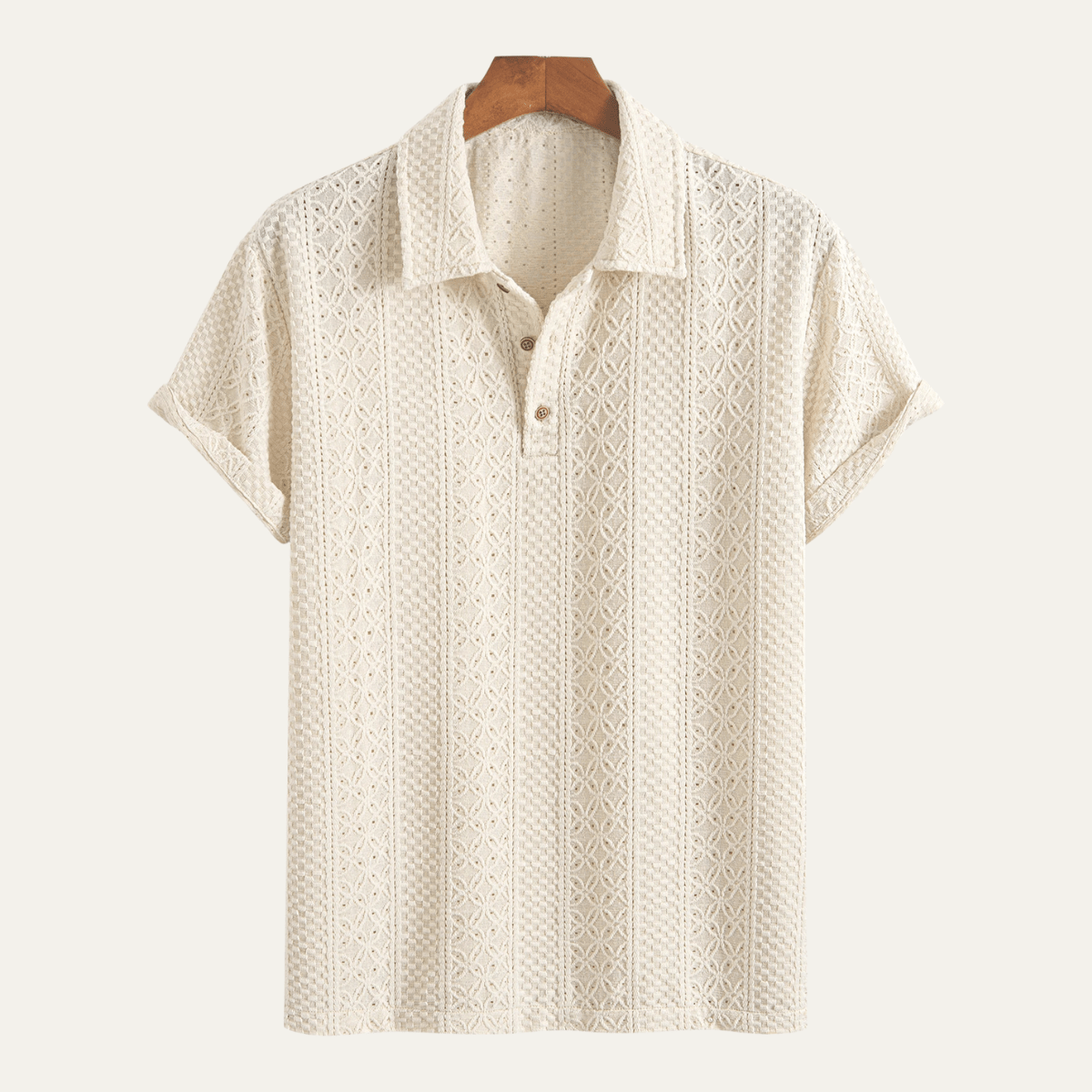 Polo Homme — Tricot Jacquard Manches Courtes Patte de Boutonnage