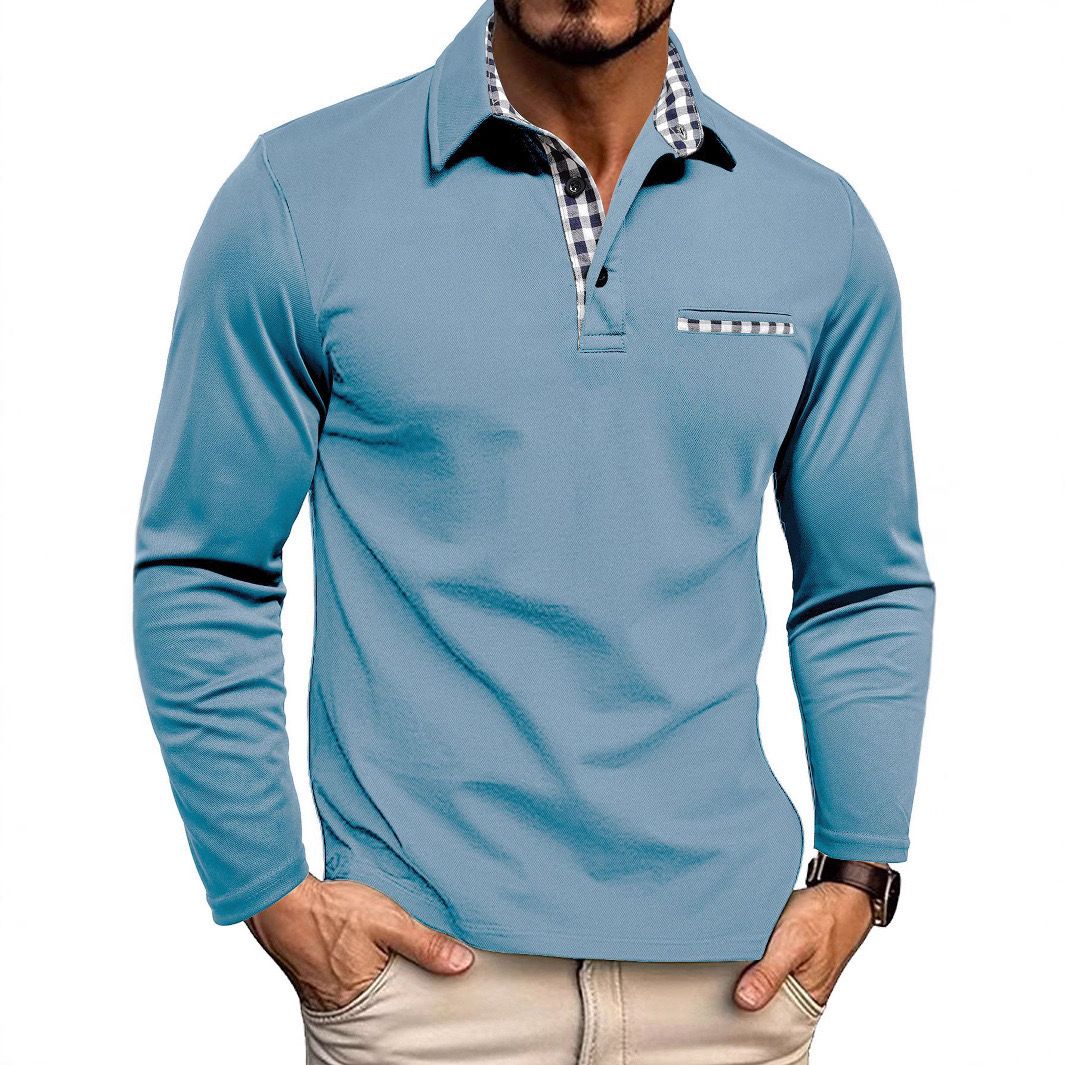 Polo da uomo — Vestibilità regolare, maniche lunghe, patta con bottoni