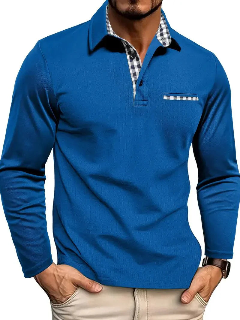 Polo da uomo — Vestibilità regolare, maniche lunghe, patta con bottoni