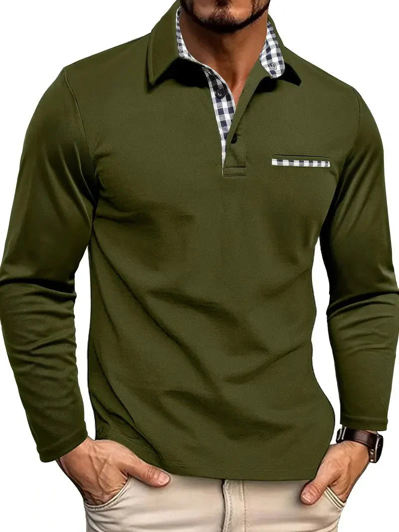 Polo da uomo — Vestibilità regolare, maniche lunghe, patta con bottoni