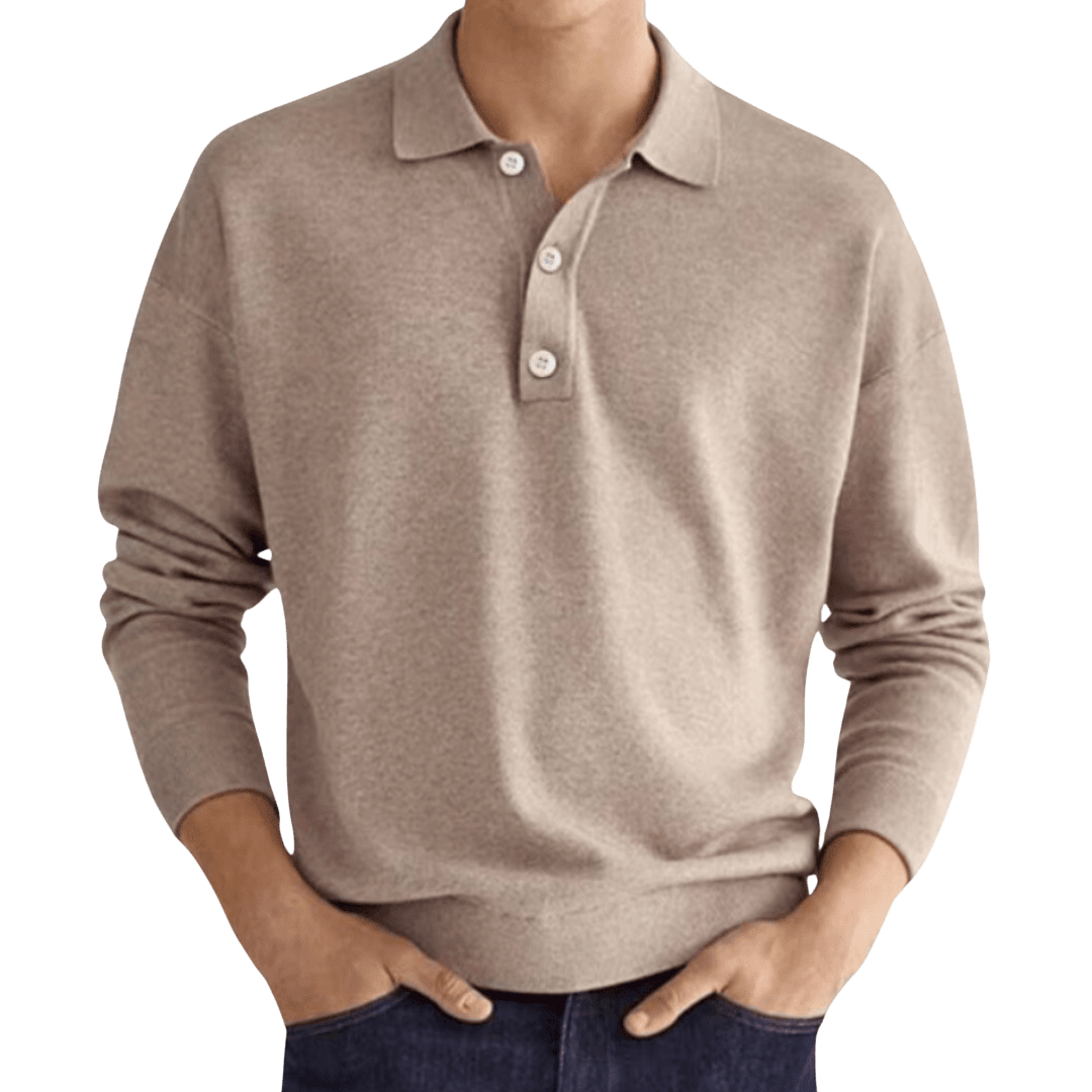 Herren-Poloshirt — Reguläre Passform, lange Ärmel, klassische Knopfleiste  