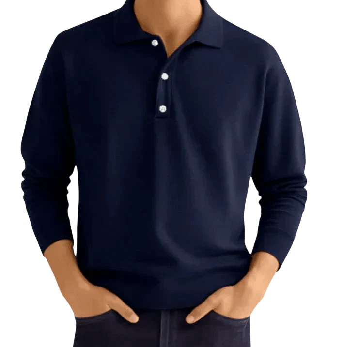 Herren-Poloshirt — Reguläre Passform, lange Ärmel, klassische Knopfleiste  