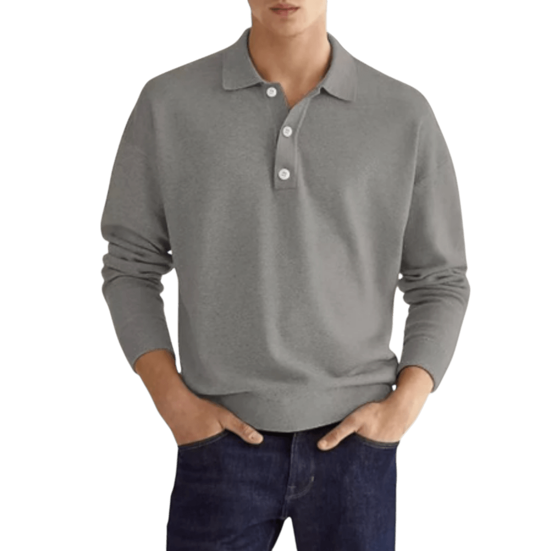 Herren-Poloshirt — Reguläre Passform, lange Ärmel, klassische Knopfleiste  