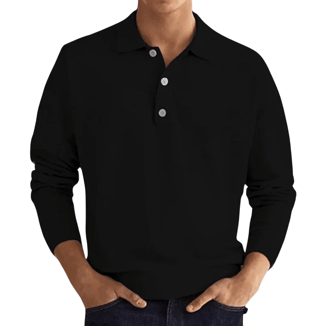 Herren-Poloshirt — Reguläre Passform, lange Ärmel, klassische Knopfleiste  