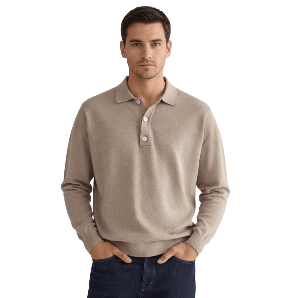 Polo da uomo — Vestibilità regolare, maniche lunghe, classica chiusura con bottoni