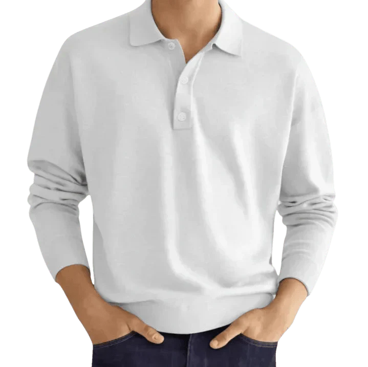 Herren-Poloshirt — Reguläre Passform, lange Ärmel, klassische Knopfleiste  